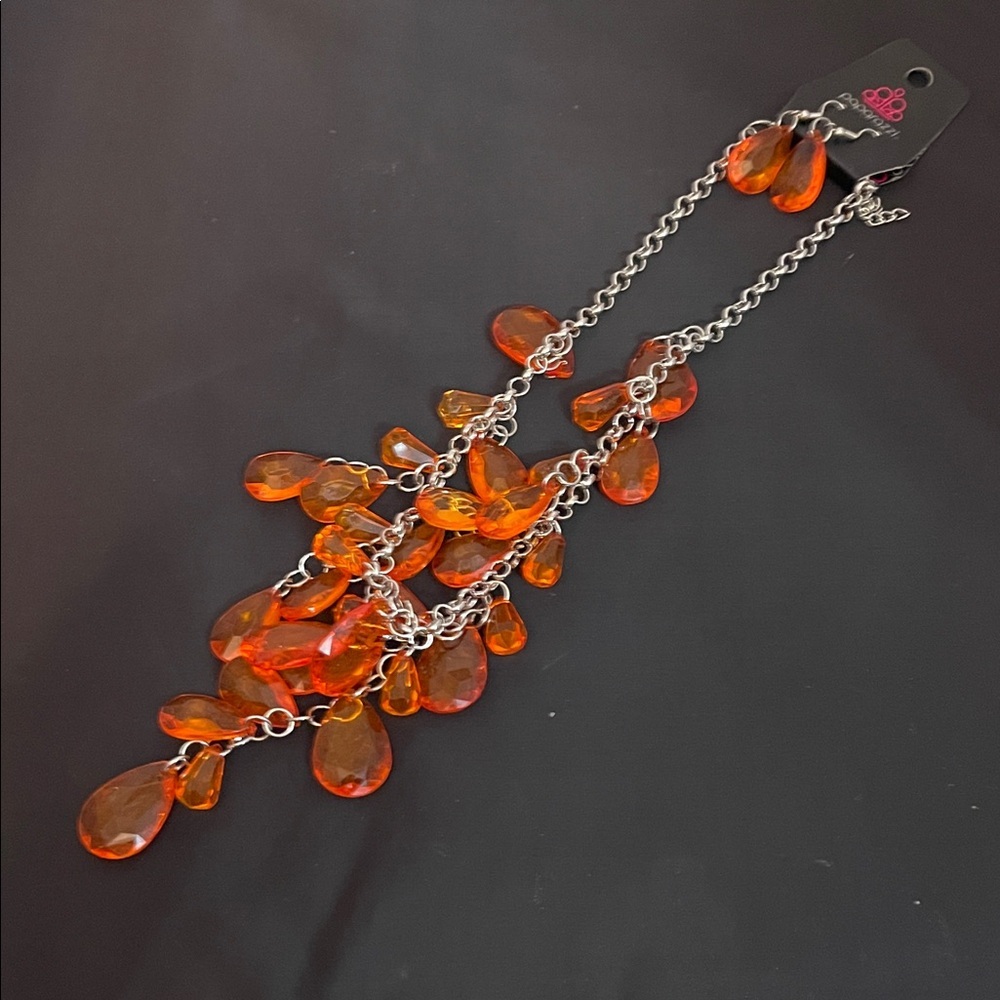 Paparazzi Vibrant Orange and Silver Necklace with Earrings